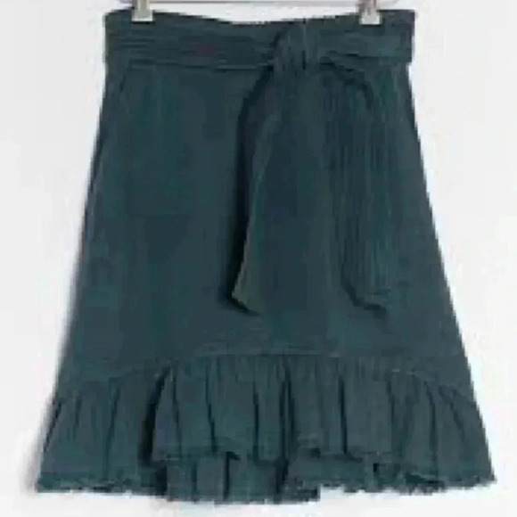Anthropologie Pilcro Amora Ruffled Mini Black Motif Frayed Tie Waist Skirt Sz S - Picture 2 of 11